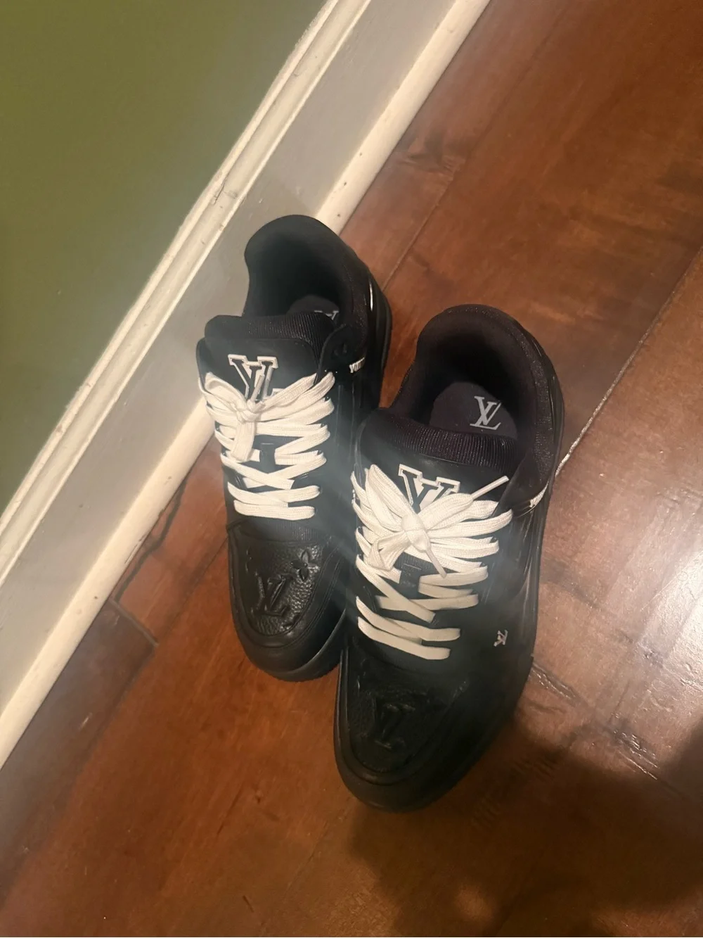 Louis Vuitton Black Leather Sneakers with White Laces